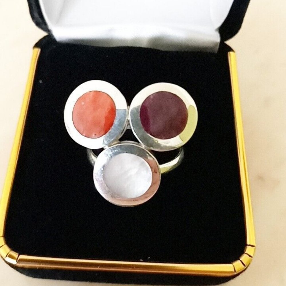 Ring, Silver 950 size 8 Ring with natural stones 3 colors new
